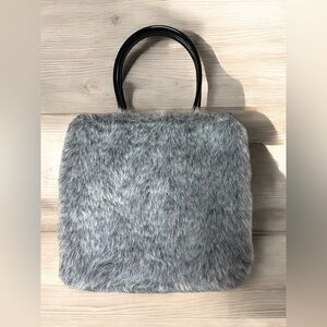 Mini Gray Winter Faux Fur Satchel Top Handle Evening Bag Lined Holiday Party